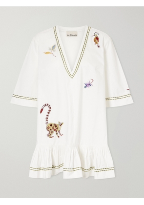ALÉMAIS - Camelia Ruffled Embellished Organic Cotton-poplin Mini Dress - White - UK 6,UK 8,UK 10,UK 12,UK 14