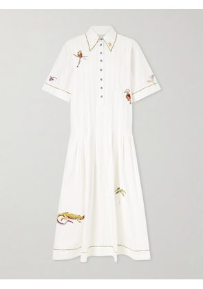 ALÉMAIS - Camelia Embroidered Organic Cotton-poplin Midi Dress - White - UK 6,UK 8,UK 10,UK 12,UK 14,UK 16