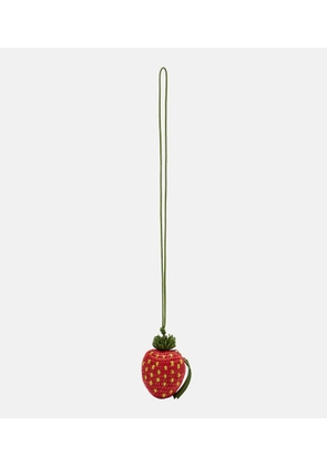 Loewe Strawberry crochet raffia coin purse with strap