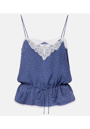 Chloe Lace-trimmed silk jacquard camisole