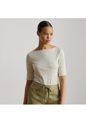 Petite - Striped Stretch Cotton Boatneck T-Shirt