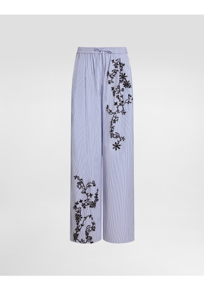 Dolce & Gabbana Striped Poplin Trousers With Flowers Embroidery - Woman Pants And Shorts Multi-colored 38