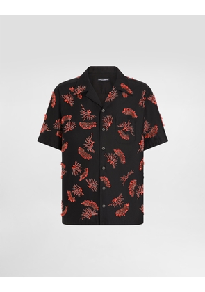 Dolce & Gabbana Short-sleeved Cotton Shirt With Coral Embroidery - Man Shirts Black Cotton 40