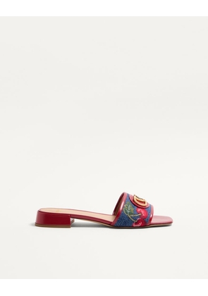 Valentino Garavani VLogo Signature Denim Slide Sandal With Cherryfic Embroidery 20Mm Woman DENIM/MULTICOLOUR 36