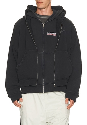 Balenciaga Layered Hoodie in Faded Wash Black & Washed Black - Black. Size M (also in L, XL).