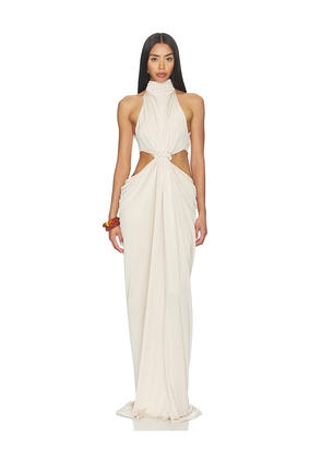 AWAVE Studio Halter Neck Cut Out Long Dress in Beige. Size 34/2. Also in 36/4, 38/6, 40/8, 42/10.