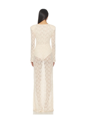 AWAVE Studio Long Sleeve Lace Maxi Dress in Beige. Size 34/2. Also in 36/4, 38/6.
