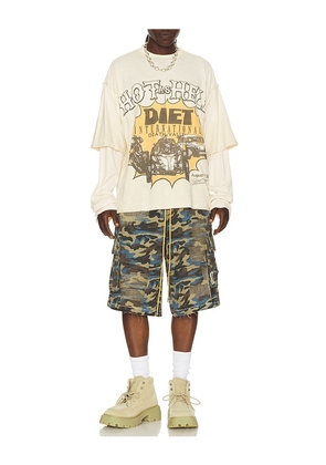 Diet Starts Monday Camo Ripstop Cargo Shorts in Green. Size S. Also in M.