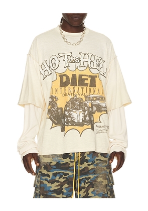 Diet Starts Monday Hot As Hell Layered Long Sleeve Tee in White. Size S. Also in M, L, XL/1X.