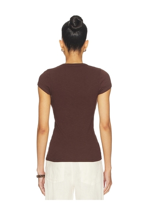 Enza Costa Textured Rib Cap Sleeve Crew in Chocolate. Size XS. Also in S, M, L, XL.