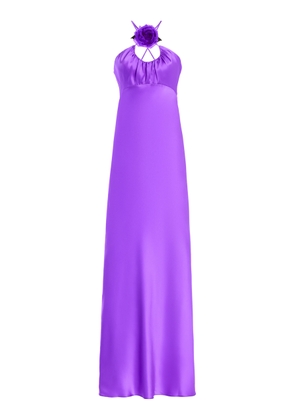 Rodarte Floral-Appliquéd Ruched Silk-Satin Maxi Dress - Moda Operandi