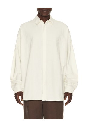Fear of God ESSENTIALS Signature Button Up Shirt in White. Size XS. Also in S, M, L, XL/1X, XXL/2X.