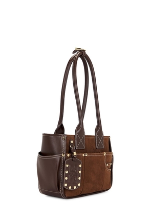 Ganni Posy Small Recycled Suede Bag in Brown.