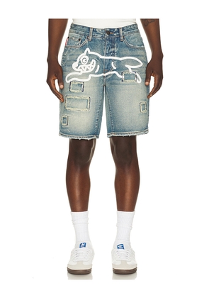 ICECREAM Returner Denim Shorts in Blue. Size 30. Also in 32, 34, 36.