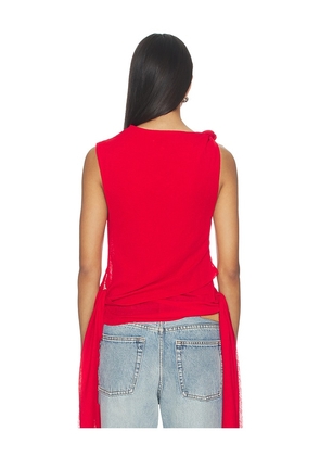 Ganni Marl Mesh Tie Knot Tank Top in Red. Size 34. Also in 36, 38, 40.