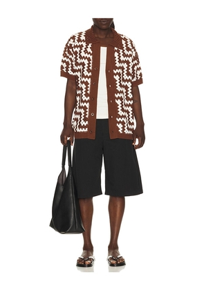 Frescobol Carioca Pinto Cotton Crochet Cardigan in Brown. Size S. Also in L, M, XL/1X.