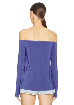 Norma Kamali Long Sleeve Off Shoulder Top in Blue. Size XXS. Also in XS, S, M, L, XL.