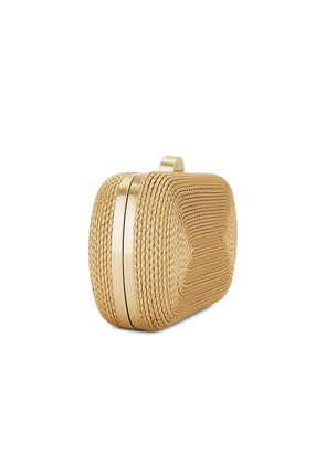 olga berg Martina Coiled Rope Clutch in Metallic Gold.