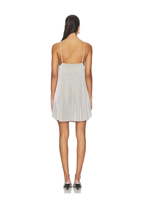 Kate Barton Peyton Cowl Neck Mini Dress in Metallic Silver, grey. Size S/M. Also in M/L.