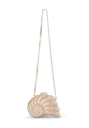 olga berg Indi Shell Clutch in Tan.