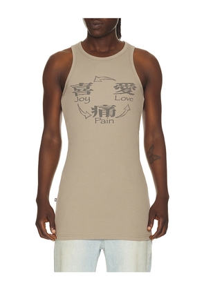 MADFRENZY Joy Love Pain Tank Top in Olive. Size S. Also in L, M, XL/1X.