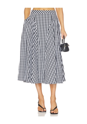 MILLY Robin Gingham Midi Skirt in Black,White. Size 0. Also in 4, 6, 8, 10.