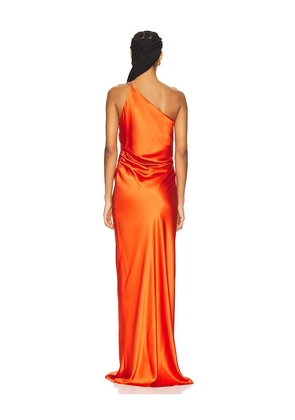The Sei One Shoulder Cowl Gown in Orange. Size 4. Also in 2.