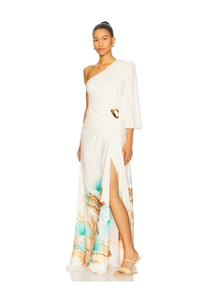 PatBO Bananeira Tropical One Shoulder Maxi Dress in Beige. Size 0. Also in 2, 4.