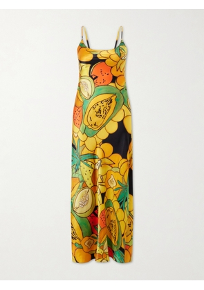 Donde Esteban - Frutas Printed Silk-blend Satin Maxi Dress - Multi - x small,small,medium,large,x large