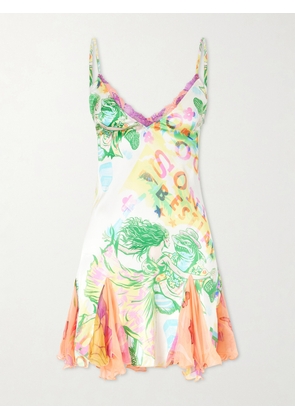 Donde Esteban - Sonido Bestial Ruffled Lace-trimmed Printed Silk-blend Satin And Chiffon Mini Dress - Multi - x small,small,medium,large,x large