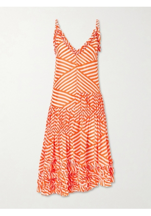 Dries Van Noten - Demi Ruffled Asymmetric Striped Cotton Midi Dress - Orange - FR 34,FR 36,FR 38,FR 40,FR 42