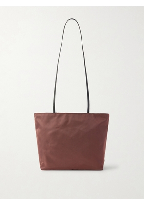 Valesque - Spaghetti Leather-trimmed Nylon-satin Tote - Brown - One size