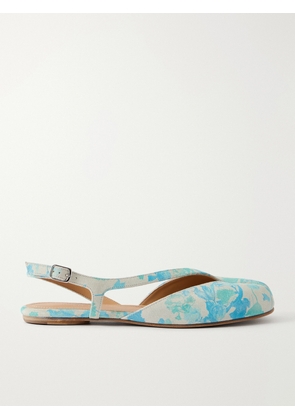 Maison Margiela - Tabi Split-toe Floral-printed Suede Slingback Flats - Blue - IT35,IT36,IT36.5,IT37,IT37.5,IT38,IT38.5,IT39,IT39.5