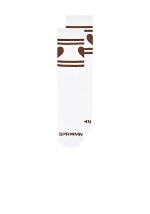 SPRWMN Heart Logo Crew Socks in White.