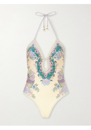 Zimmermann - Indra Crochet-trimmed Printed Swimsuit - Neutrals - 0,1,2,3,4