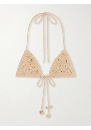 LOEWE - + Paula's Ibiza Crocheted Cotton Triangle Bra - Neutrals - x small,small,medium,large