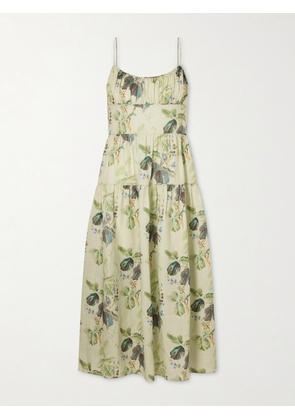 DÔEN - Benoit Tiered Gathered Floral-print Ramie Midi Dress - Green - x small,small,medium,large,x large