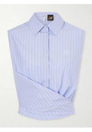 LOEWE - + Paula's Ibiza Anagram Appliquéd Striped Cotton-popeline Top - Blue - FR 32,FR 34,FR 36,FR 38,FR 40,FR 42,FR 44