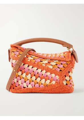 LOEWE - + Paula's Ibiza Puzzle Edge Mini Leather-trimmed Crocheted Raffia Shoulder Bag - Orange - One size