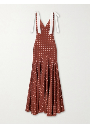Rodarte - Polka-dot Silk-crepe Midi Dress - Brown - US0,US2,US4,US6,US8,US10