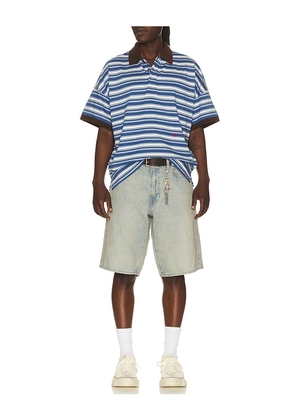 Rhude Fontaine Striped Short Sleeve Polo Shirt in Navy. Size M. Also in L, XL/1X, XXL/2X.