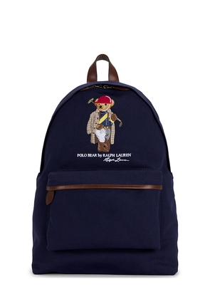 Polo Ralph Lauren Canvas & Leather Novelty Polo Society Bear Large Backpack in Navy.