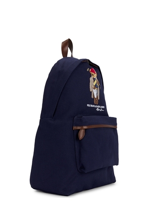 Polo Ralph Lauren Canvas & Leather Novelty Polo Society Bear Large Backpack in Navy.