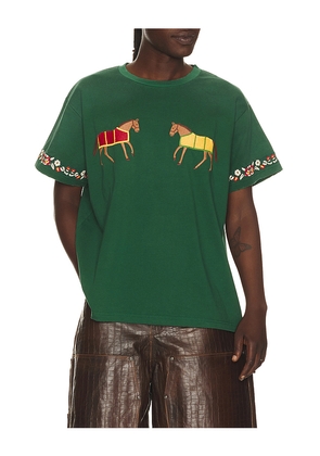 Found Embroidered Horse Equine Tee in Green. Size M. Also in L, XL/1X, XXL/2X.