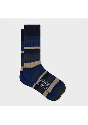 Paul Smith Navy Stripe Merino Wool Socks Blue