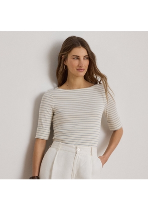 Striped Stretch Cotton Boatneck T-Shirt