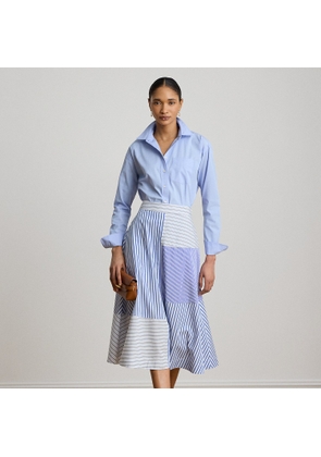 Patchwork-Striped Broadcloth Midi Skirt