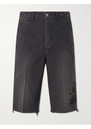 Visvim - Straight-Leg Frayed Cotton-Twill Shorts - Men - Black - 1