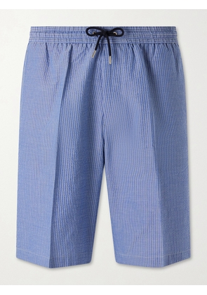 Paul Smith - Straight-Leg Striped Cotton-Seersucker Drawstring Shorts - Men - Blue - S