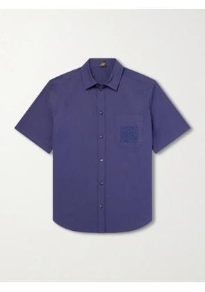 LOEWE - Paula's Ibiza Logo-Embroidered Cotton-Blend Shirt - Men - Blue - EU 38